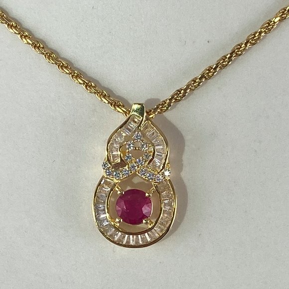 Red Ruby Necklace 2.55ctw Ruby & White Sapphire Pendant Necklace - Picture 1 of 5